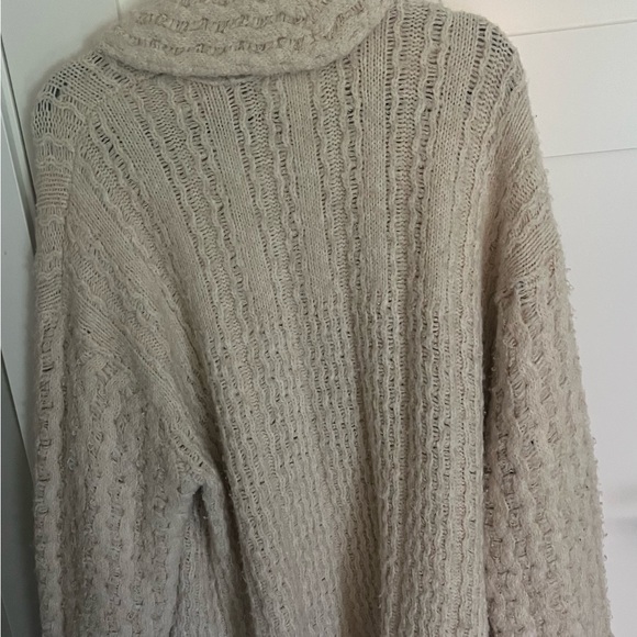 Anthropologie Textured Knit Cardigan | Cozy Ivory Chunky Sweater XL - Picture 13 of 13
